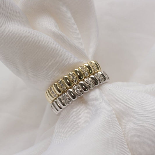 Vera - Gold Vermeil Alternating CZ Bar Band Ring